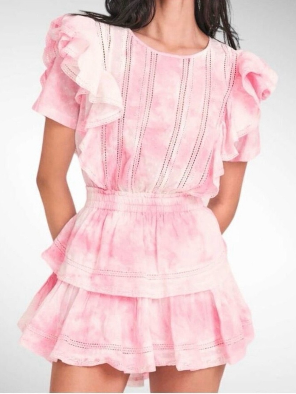 LoveShackFancy Tie Dye Pink Ruffle Tiered Mini Dress - Picture 10 of 10